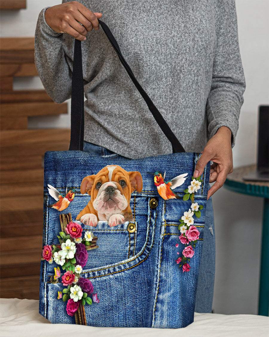 Bulldog-Cardinal &amp; Cross Flower Cloth Tote Bag