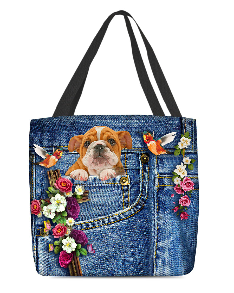 Bulldog-Cardinal &amp; Cross Flower Cloth Tote Bag