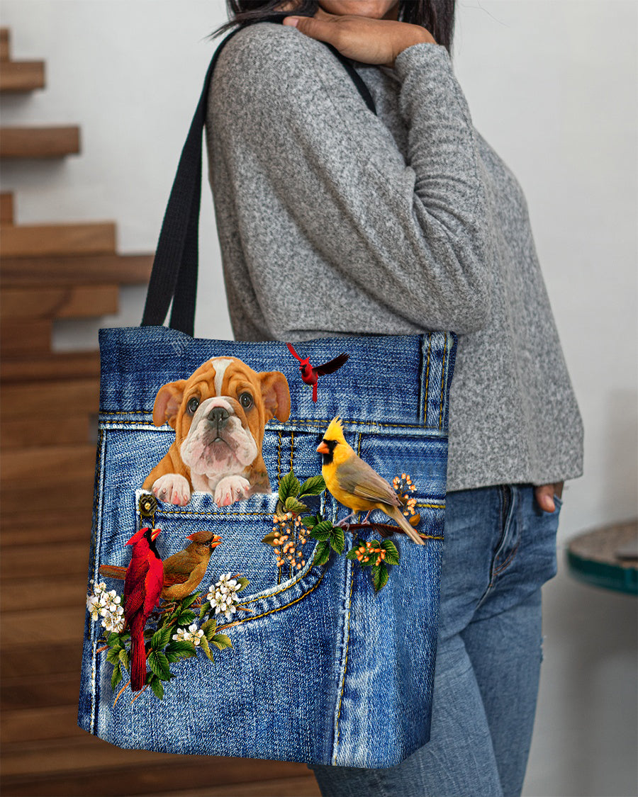 Bulldog-Cardinal & Dog Cloth Tote Bag