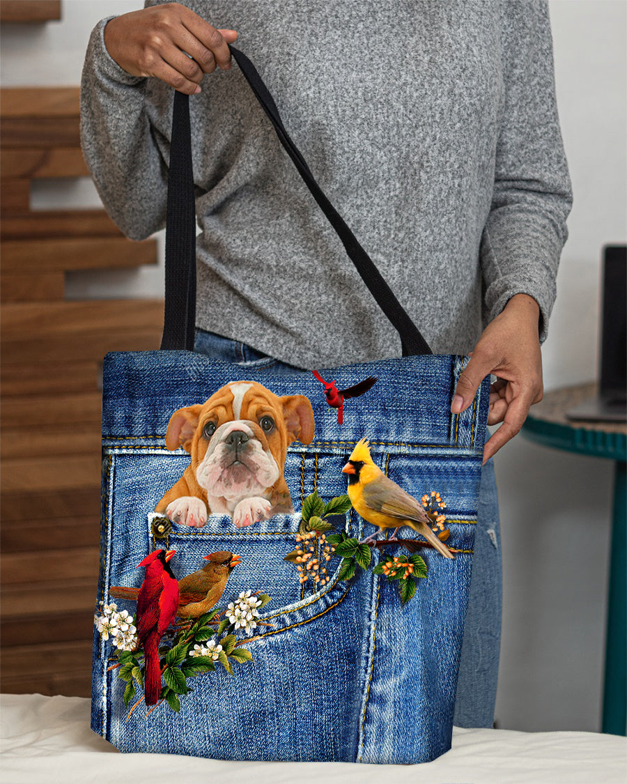 Bulldog-Cardinal &amp; Dog Cloth Tote Bag