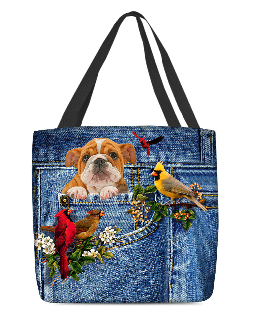 Bulldog-Cardinal &amp; Dog Cloth Tote Bag
