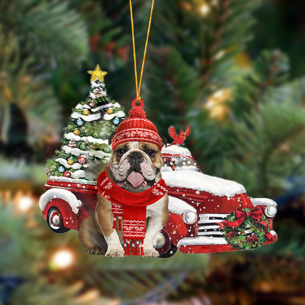 Bulldog-Christmas Car Two Sided Ornament