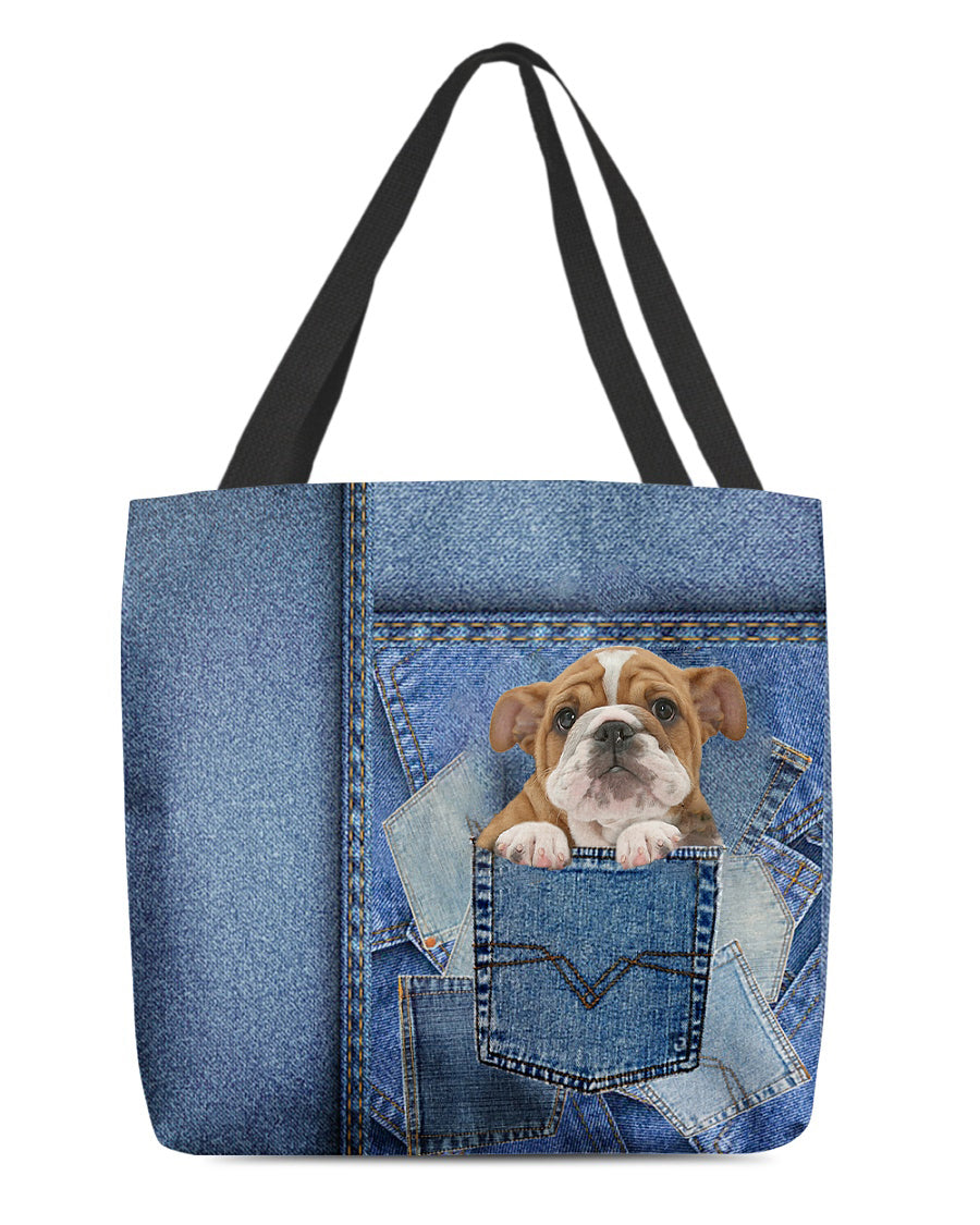 Bulldog-in pocket2-Cloth Tote Bag