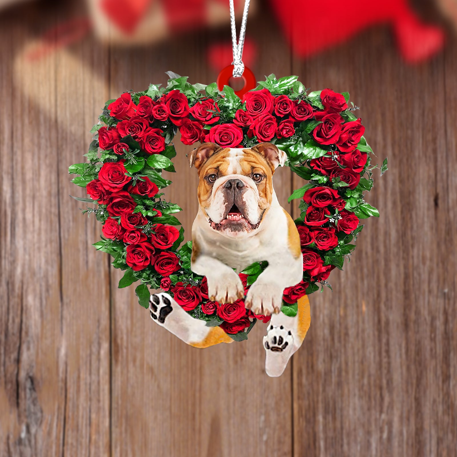 Bulldog2-Heart Wreath Two Sides Ornament