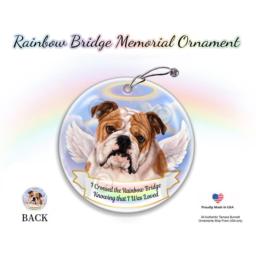 Rainbow Bridge Memorial-Bulldog Tan &amp; White Porcelain Hanging Ornament