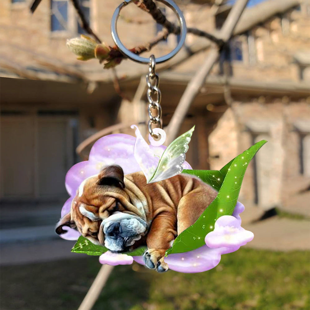 Bulldog-Sleep On Fallen Leaves Flat Acrylic Keychain