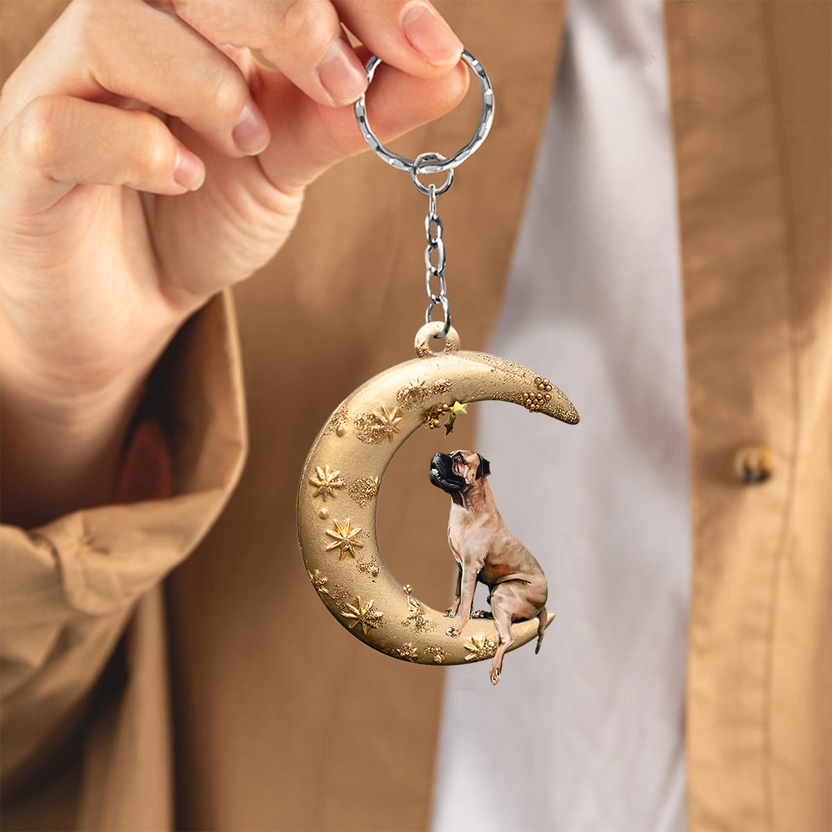 Bullmastiff-Dog &amp; Moon Flat Acrylic Keychain