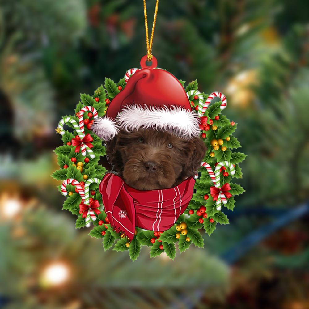 CHOCOLATE Labradoodle-Xmas Bandana Hanging Ornament