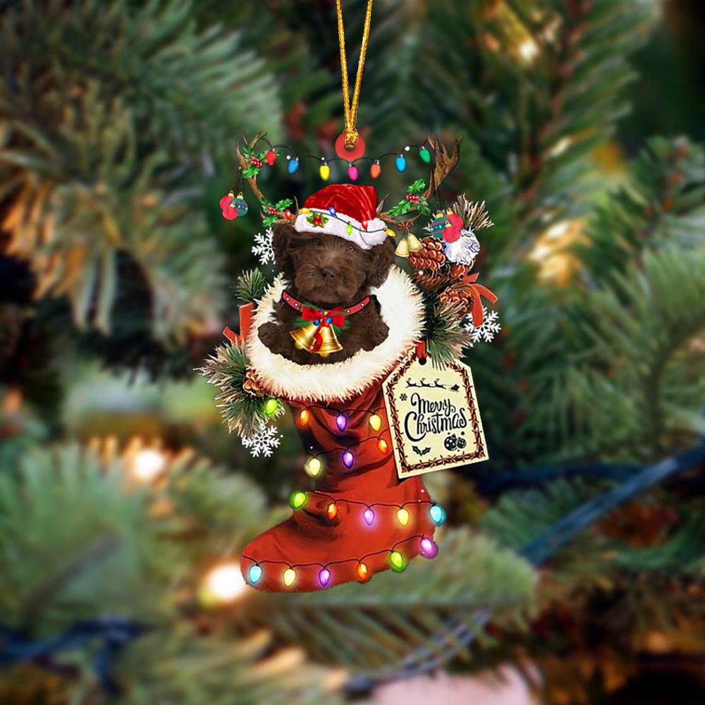 CHOCOLATE Labradoodle-Xmas Boot-Two Sided Ornament