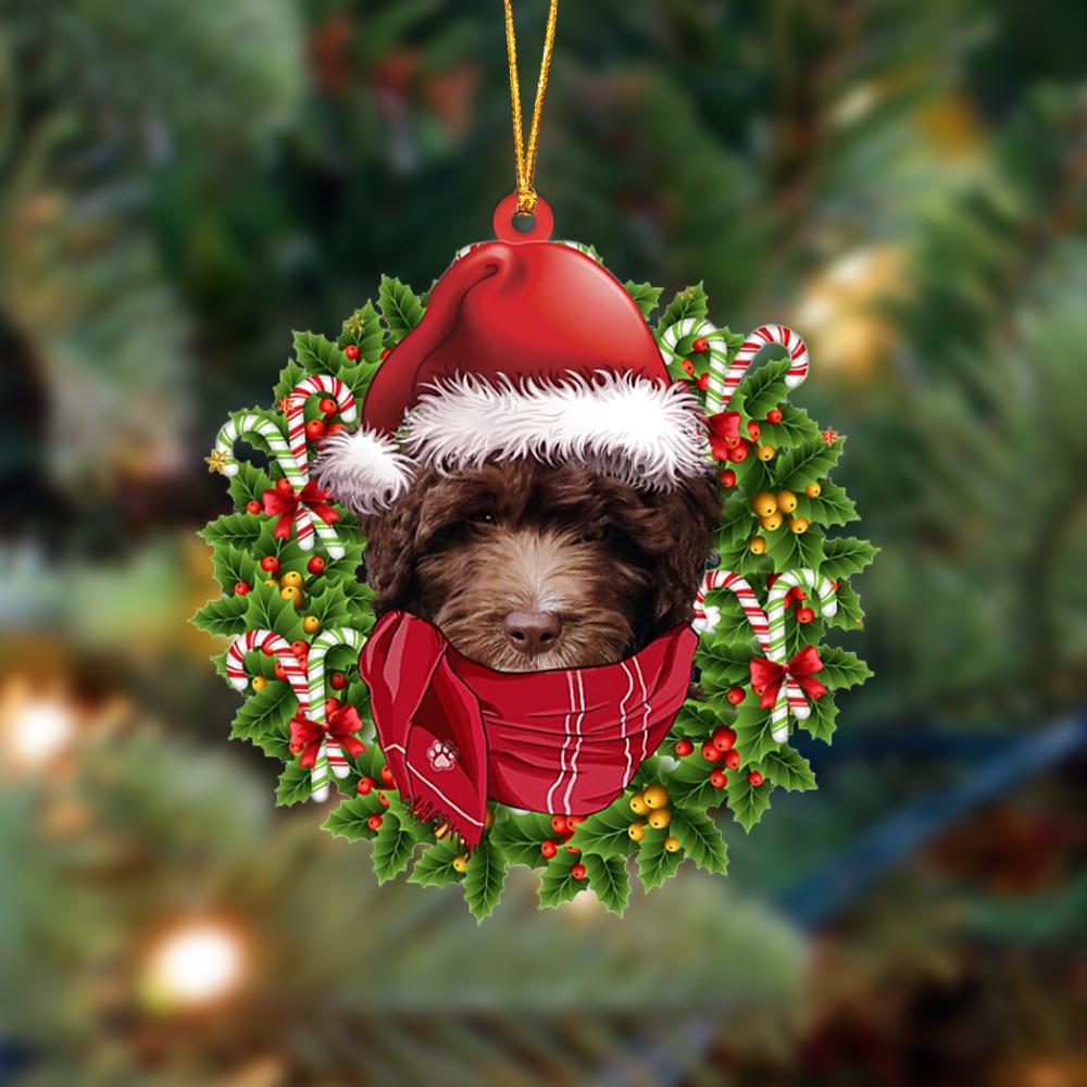 CHOCOLATE goldendoodle-Xmas Bandana Hanging Ornament