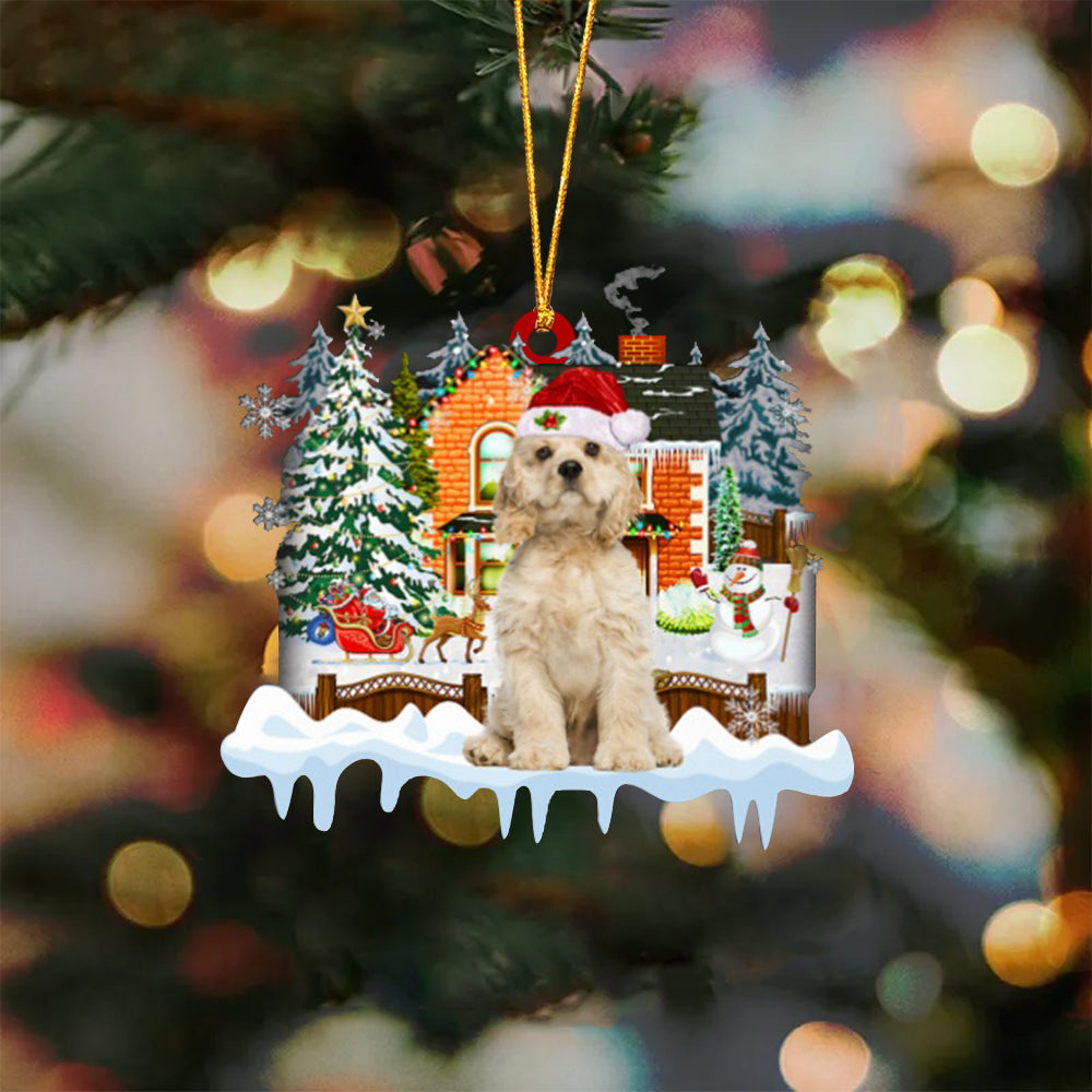 CREAM American Cocker Spaniel-Xmas House-Two Sided Ornament