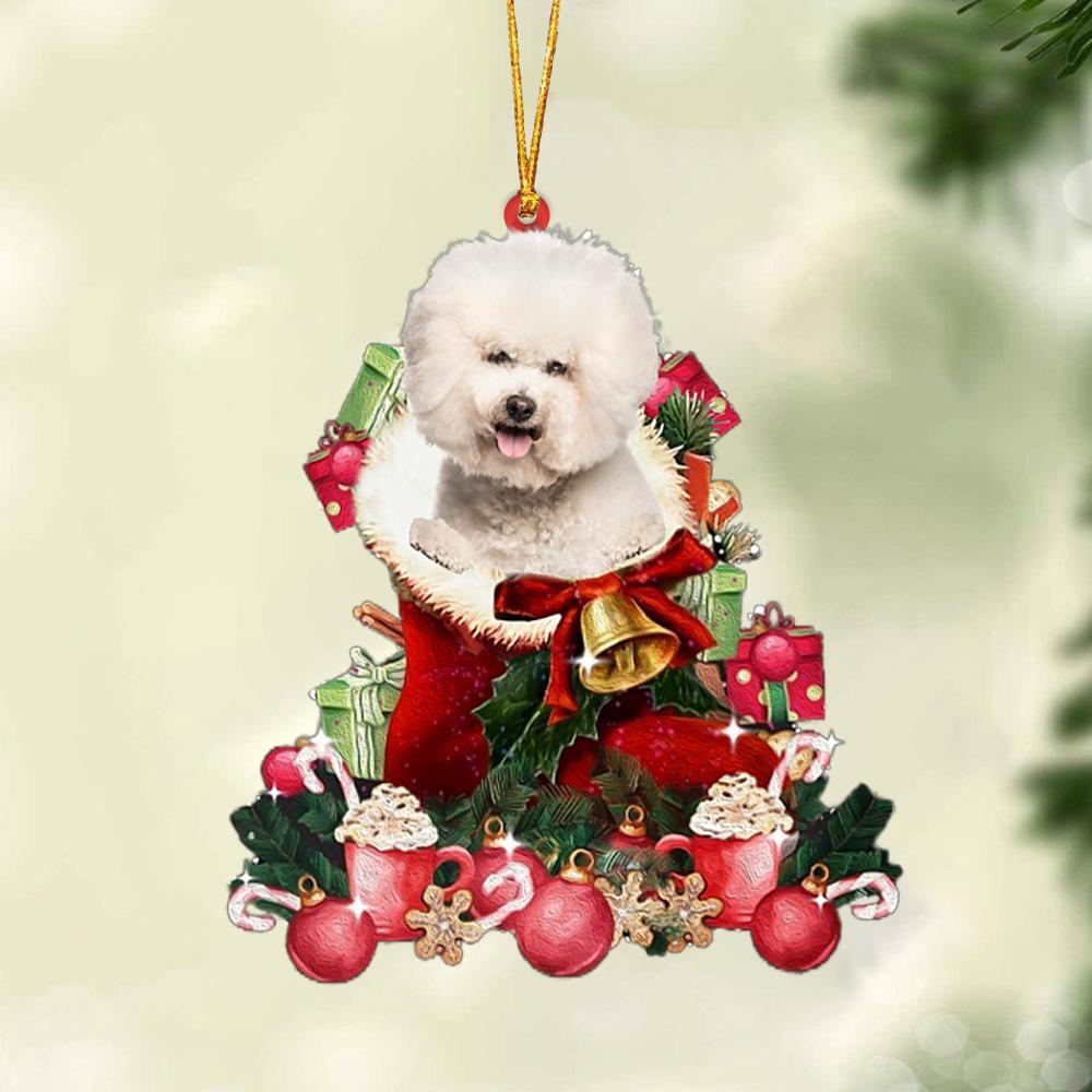 CREAM Bichon Frise-Red Boot Hanging Ornament