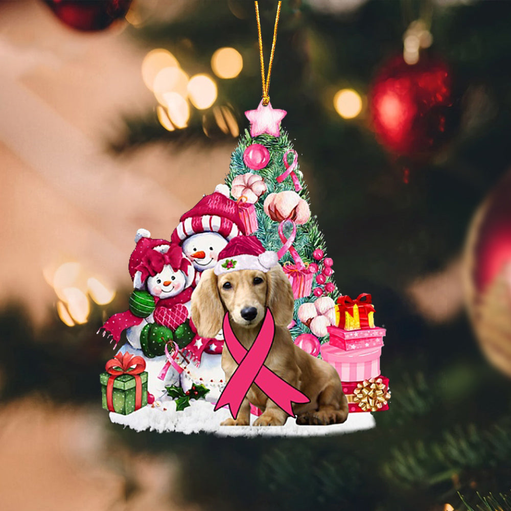 CREAM Long Haired Dachshund-Christmas in Pink-Two Sided Ornament