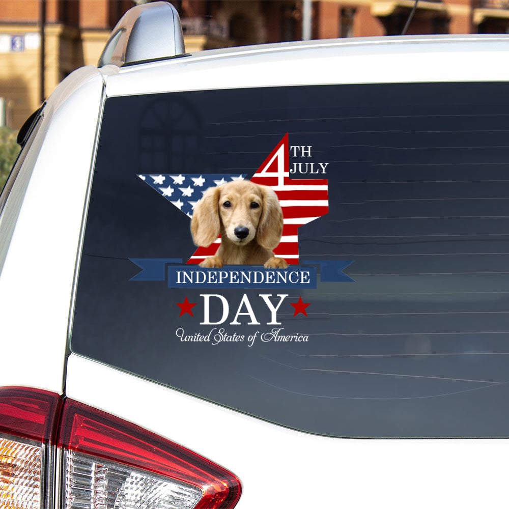 CREAM Long haired Dachshund-Independent Day2 Car Sticker