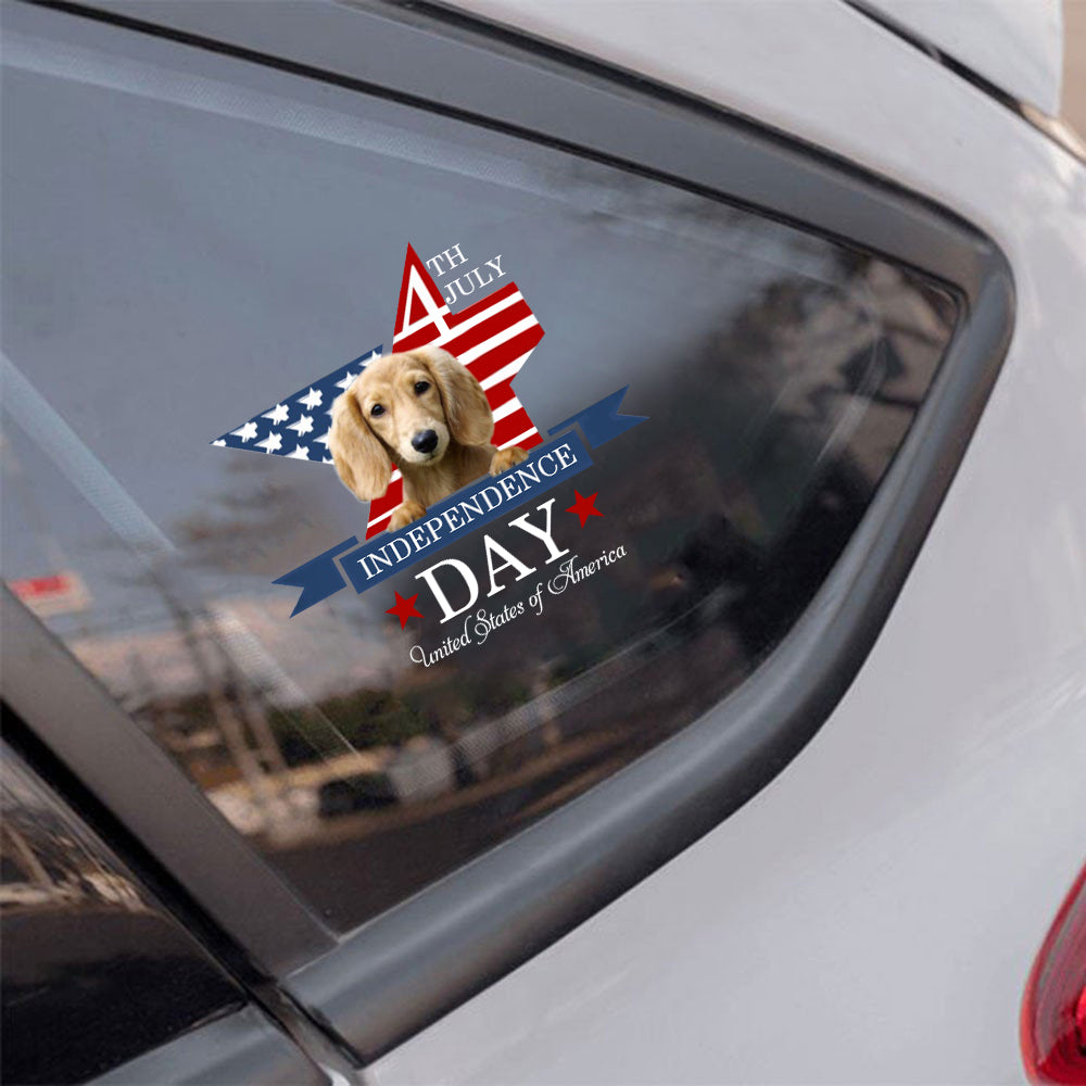 CREAM Long haired Dachshund-Independent Day2 Car Sticker