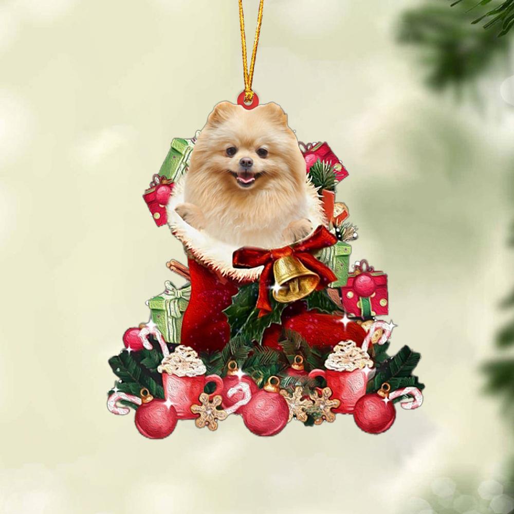 CREAM Pomeranian-Red Boot Hanging Ornament