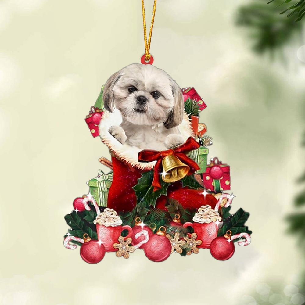 CREAM Shih Tzu-Red Boot Hanging Ornament