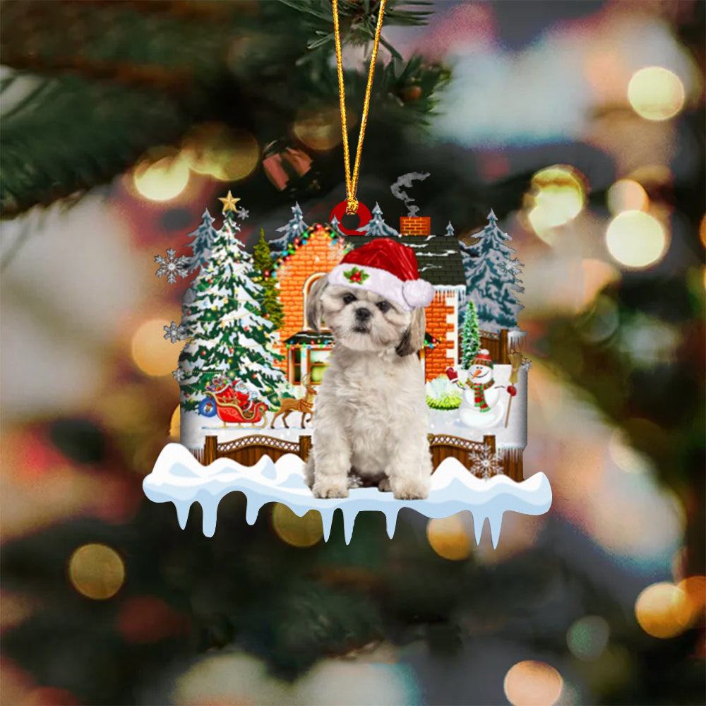 CREAM Shih Tzu-Xmas House-Two Sided Ornament