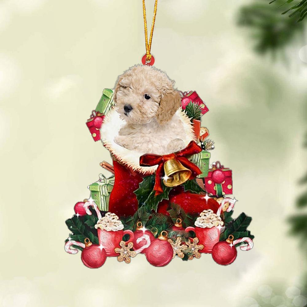 CREAM Toy Poodle-Red Boot Hanging Ornament