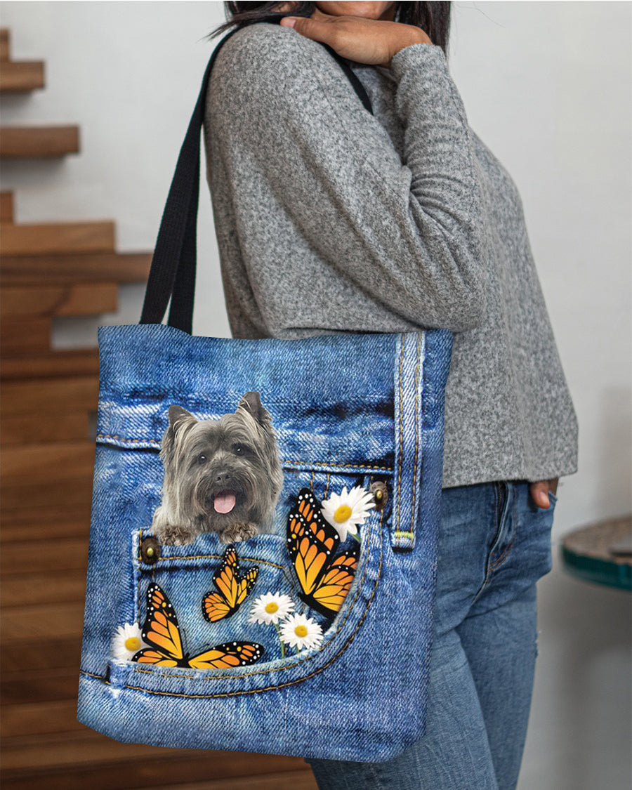 Cairn-Terriers-Butterfly Daisies Fait-CLOTH TOTE BAG