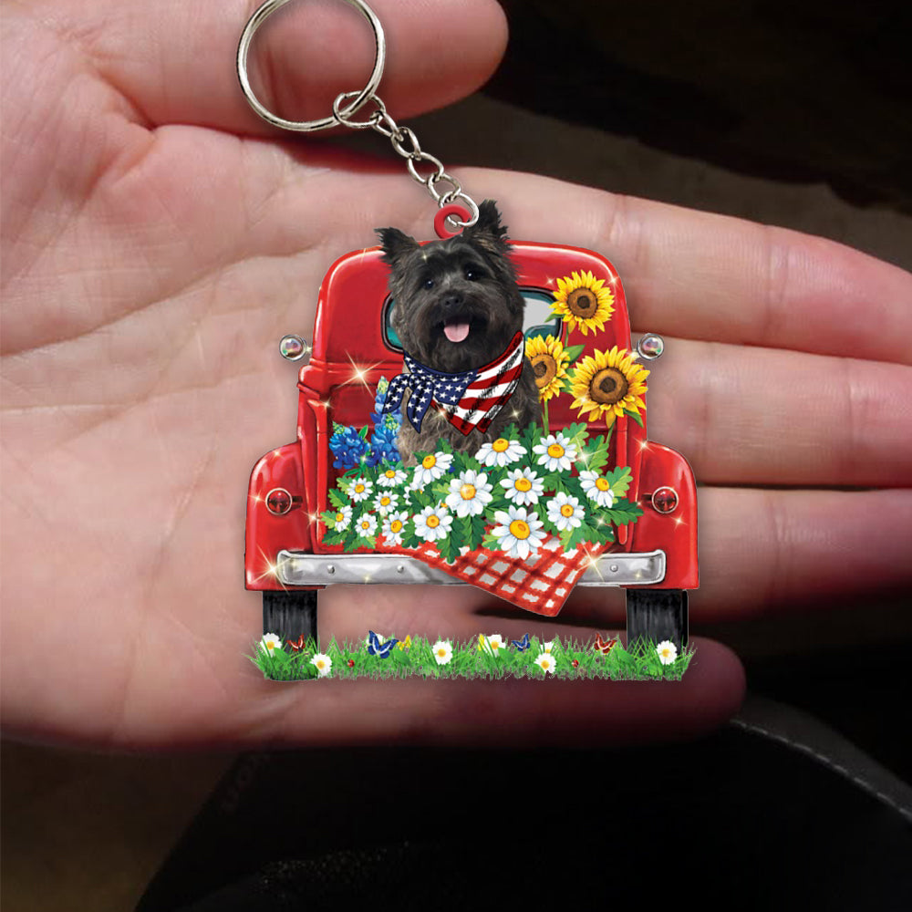 Cairn Terrier 2-Red Truck Flat Acrylic Keychain
