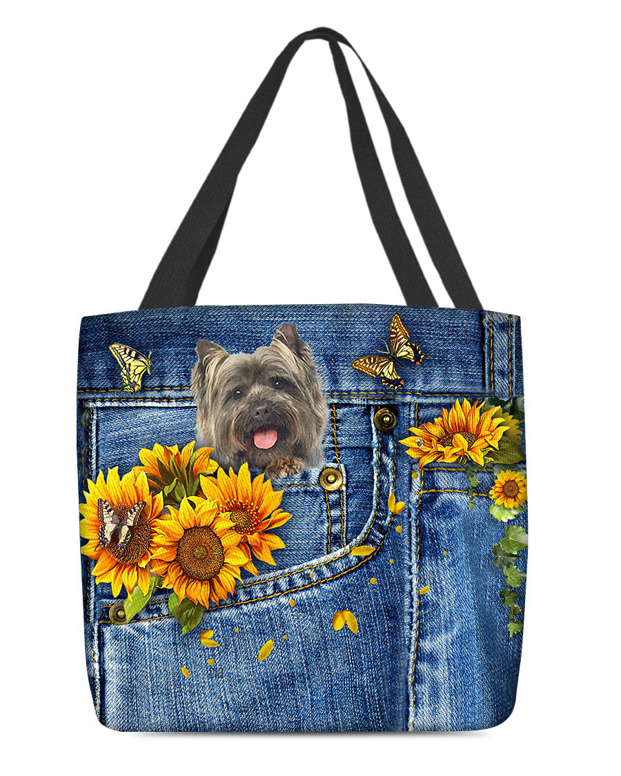 Cairn Terriers-Sunflowers &amp; Butterflies Cloth Tote Bag