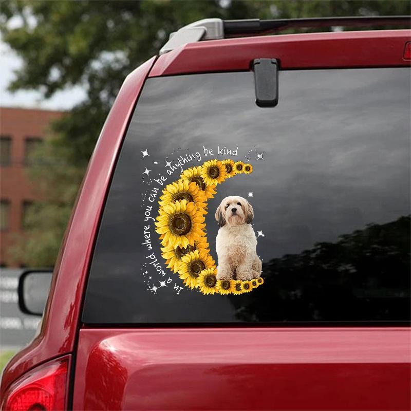 Cavachon-Sunflower Be Kind Car Sticker