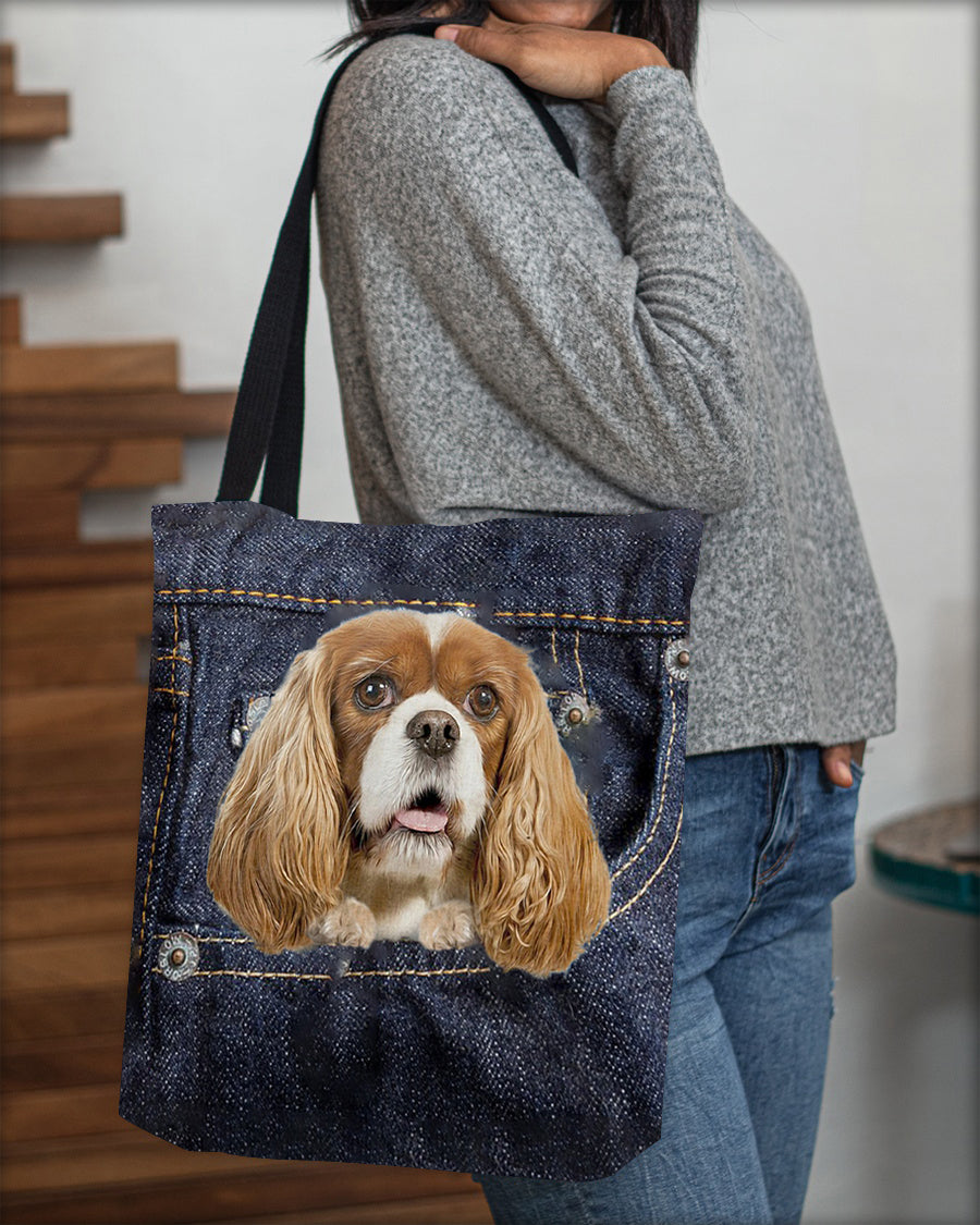 Cavalier King Spaniel-Dark Denim-Cloth Tote Bag
