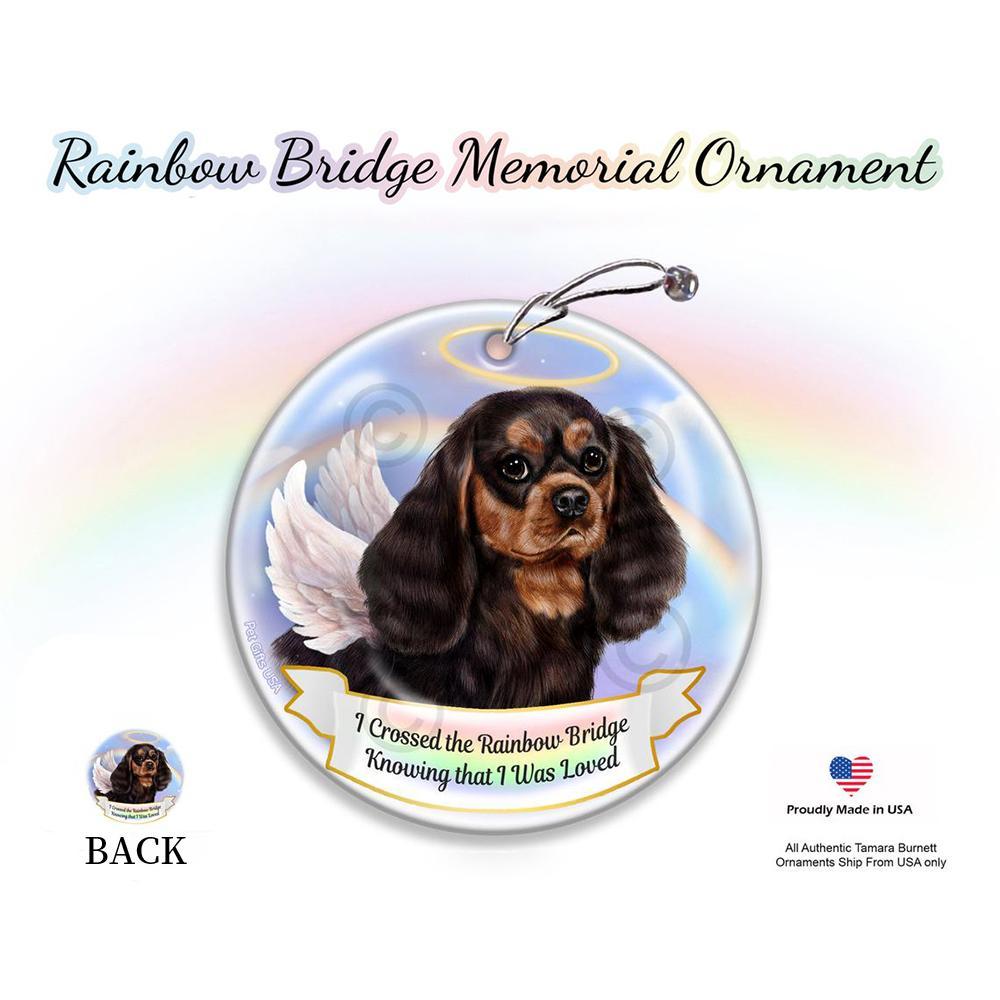 Rainbow Bridge Memorial-Cavalier King Charles Black &amp; Tan Porcelain Hanging Ornament