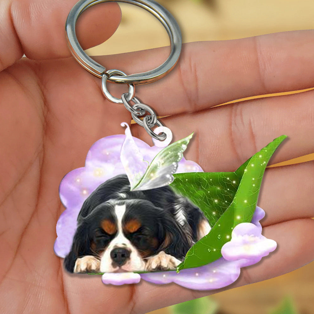 Cavalier King Charles Spaniel-Sleep On Fallen Leaves Flat Acrylic Keychain