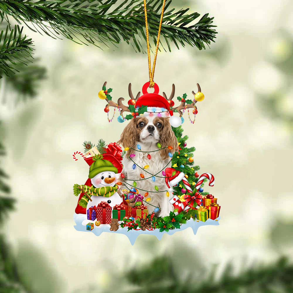 Cavalier King Charles Spaniel-Elk & Snowman-Two Sided Ornament