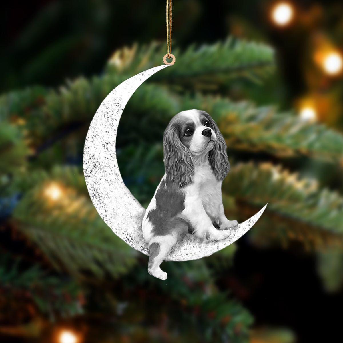 Cavalier King Charles Spaniel-Sit On The Moon-Two Sided Ornament