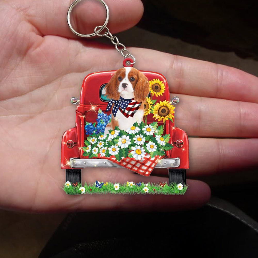 Cavalier King Charles Spaniel 1-Red Truck Flat Acrylic Keychain