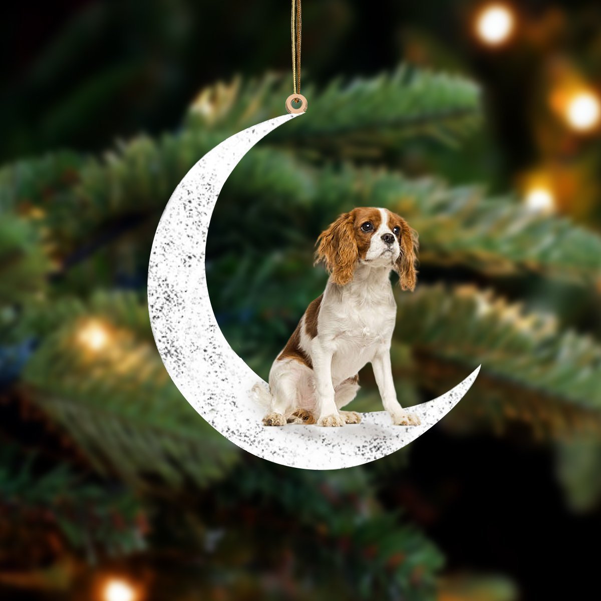 Cavalier King Charles Spaniel 2-Sit On The Moon-Two Sided Ornament