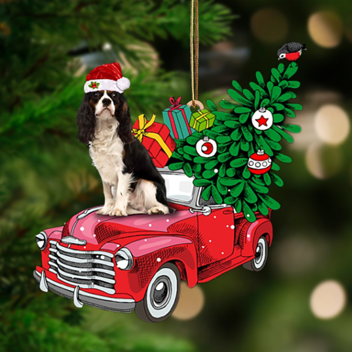 Cavalier King Charles Spaniel 3-Pine Truck Hanging Ornament