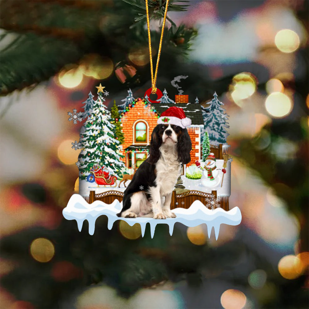 Cavalier King Charles Spaniel 3-Xmas House-Two Sided Ornament