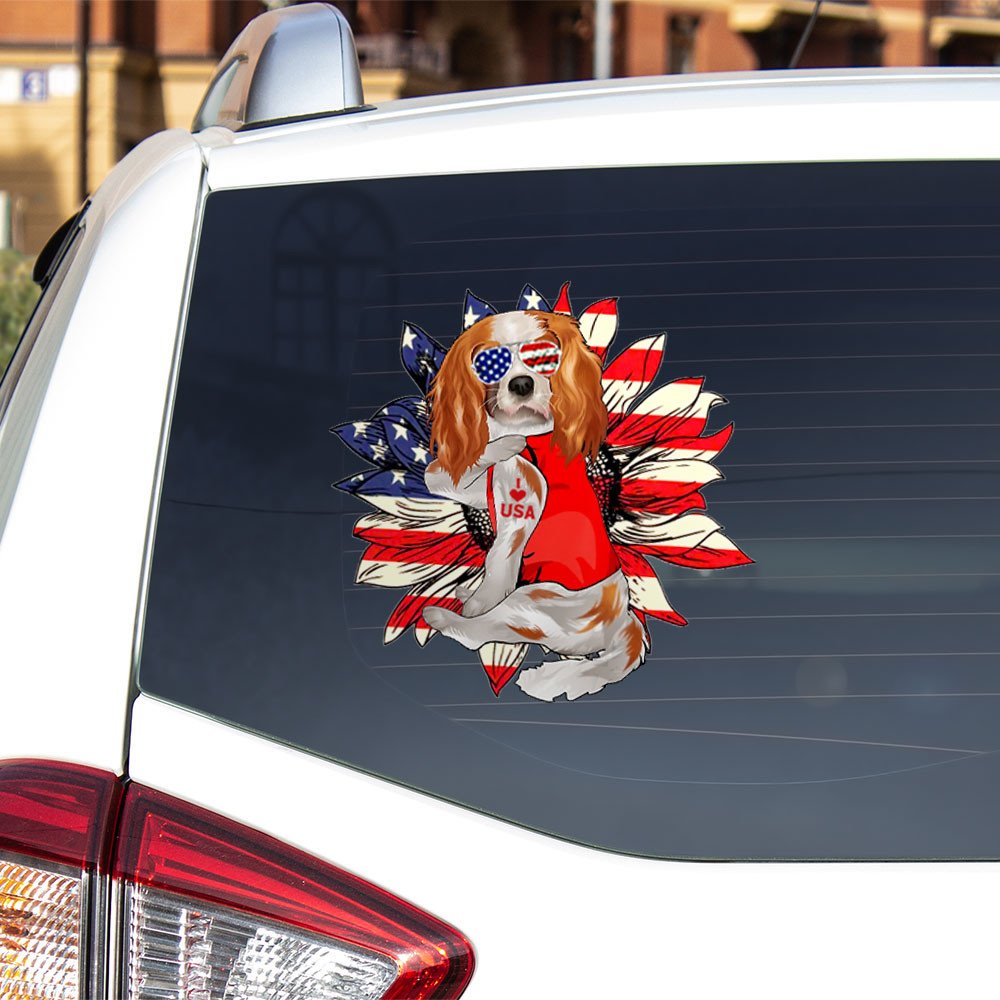 Cavalier King Charles Spaniel Happy Independence Day Car Sticker