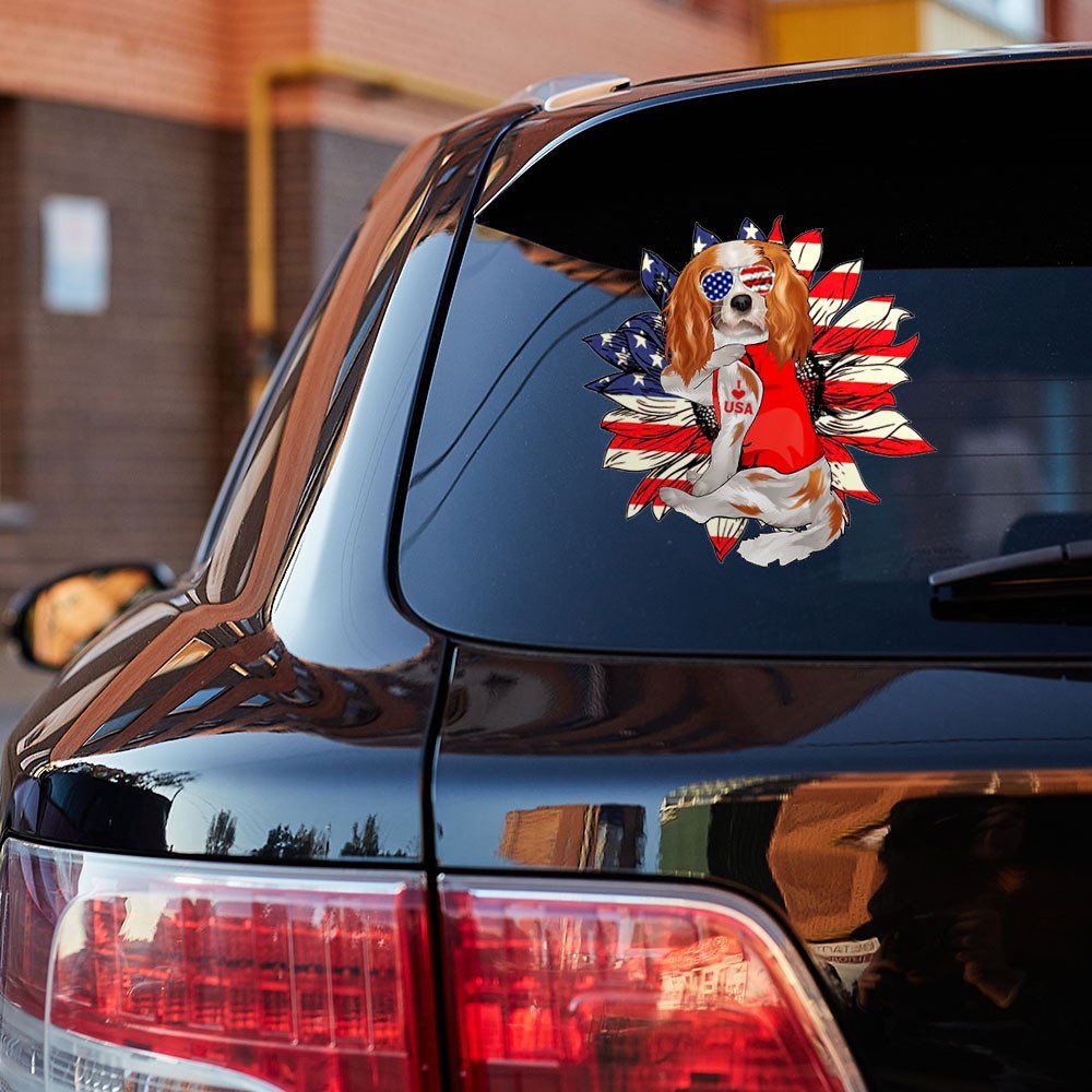 Cavalier King Charles Spaniel Happy Independence Day Car Sticker