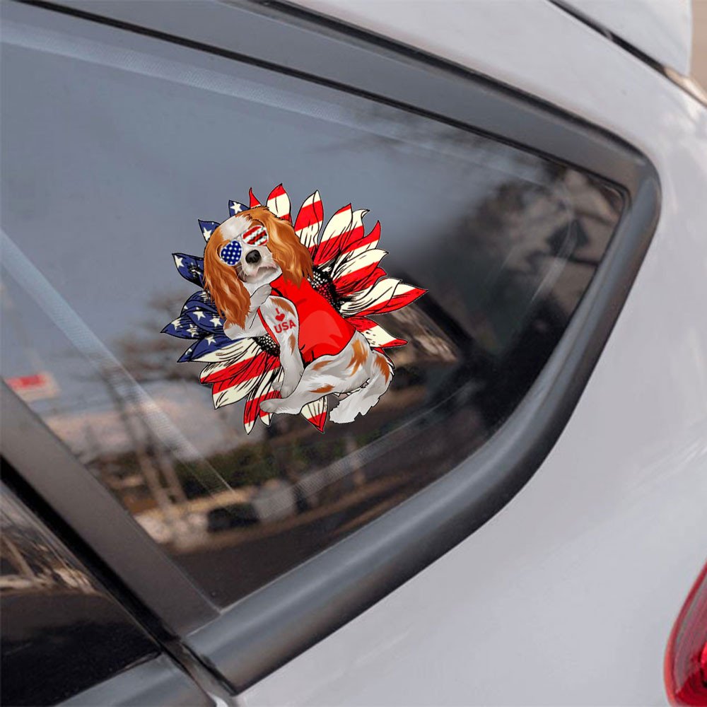 Cavalier King Charles Spaniel Happy Independence Day Car Sticker