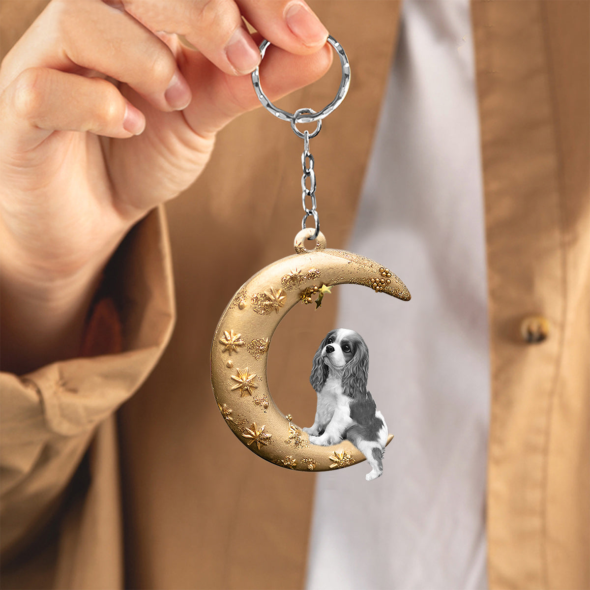 Cavalier King Charles Spaniel-Dog &amp; Moon Flat Acrylic Keychain
