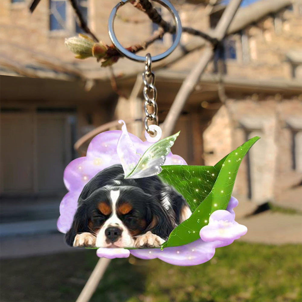 Cavalier King Charles Spaniel-Sleep On Fallen Leaves Flat Acrylic Keychain