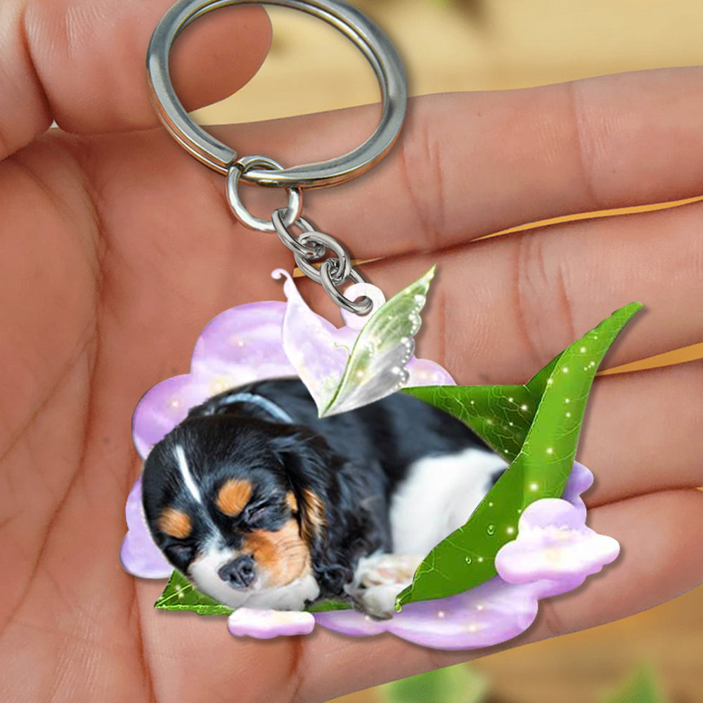 Cavalier King Charles Spaniel (2)-Sleep On Fallen Leaves Flat Acrylic Keychain