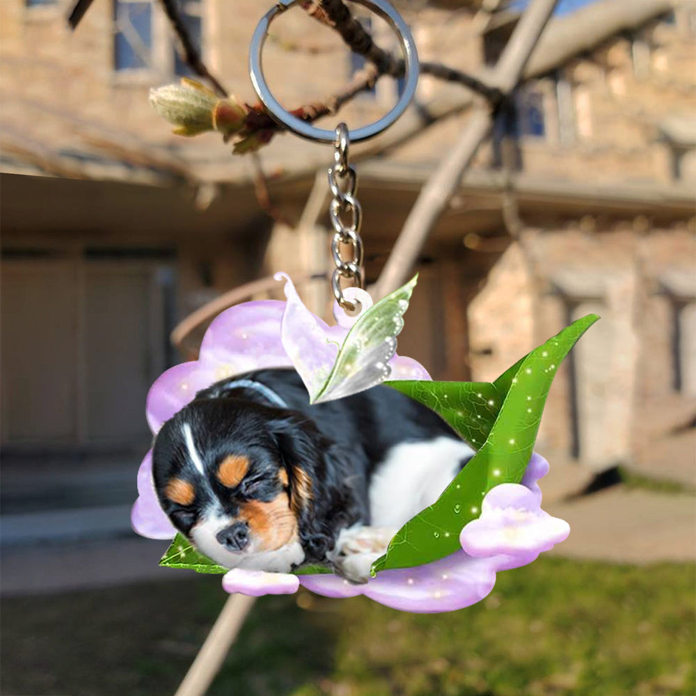 Cavalier King Charles Spaniel (2)-Sleep On Fallen Leaves Flat Acrylic Keychain