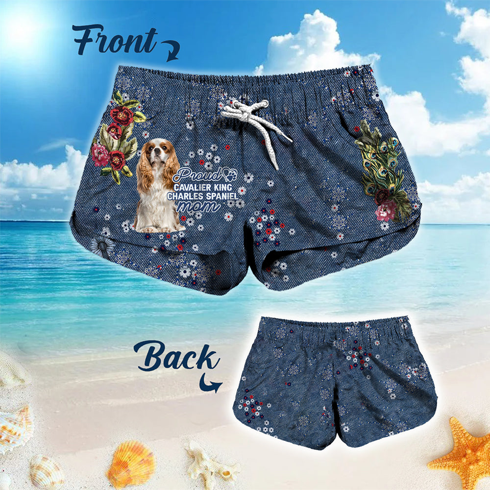 Cavalier King Charles Spaniel (2) Pround Mom-Women Hawaii Beach Shorts