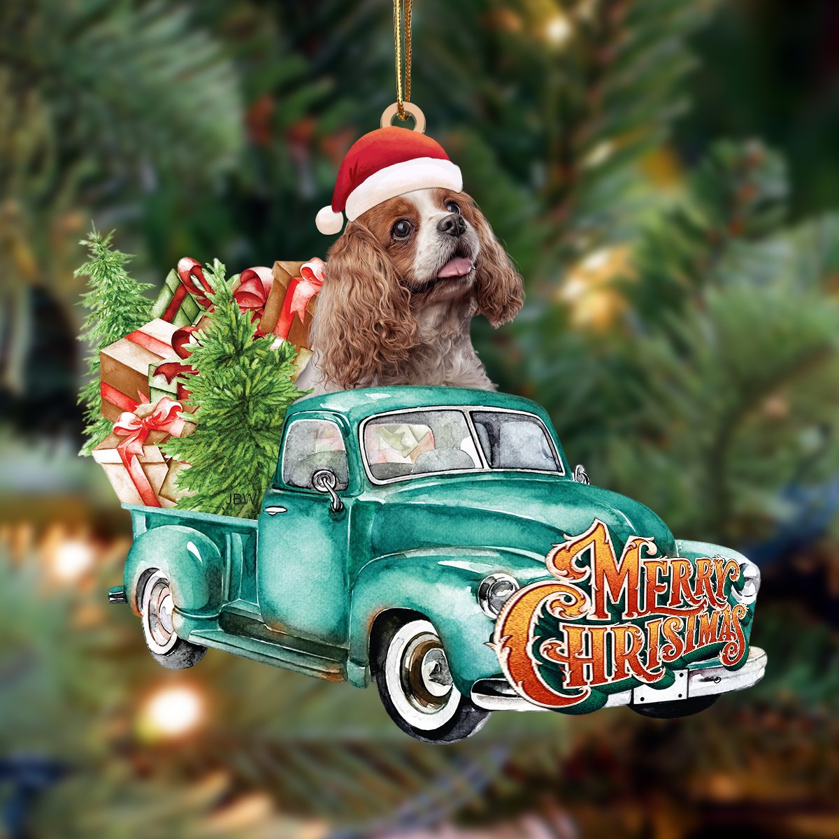 Cavalier King Spaniel-Green Truck Hanging Ornament