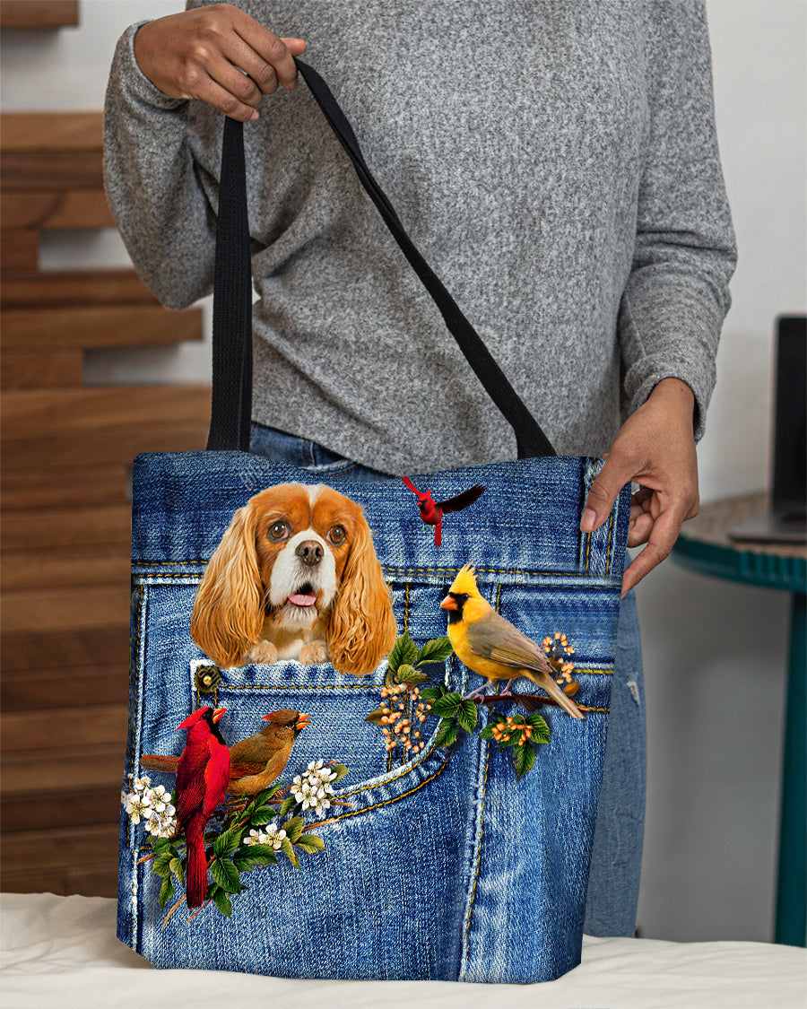 Cavalier king spaniel-Cardinal &amp; Dog Cloth Tote Bag