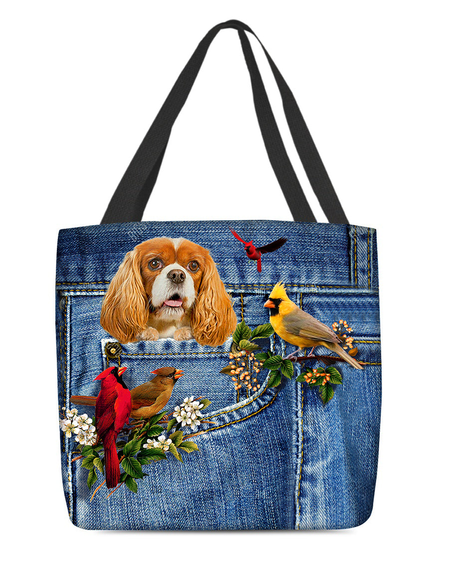 Cavalier king spaniel-Cardinal &amp; Dog Cloth Tote Bag