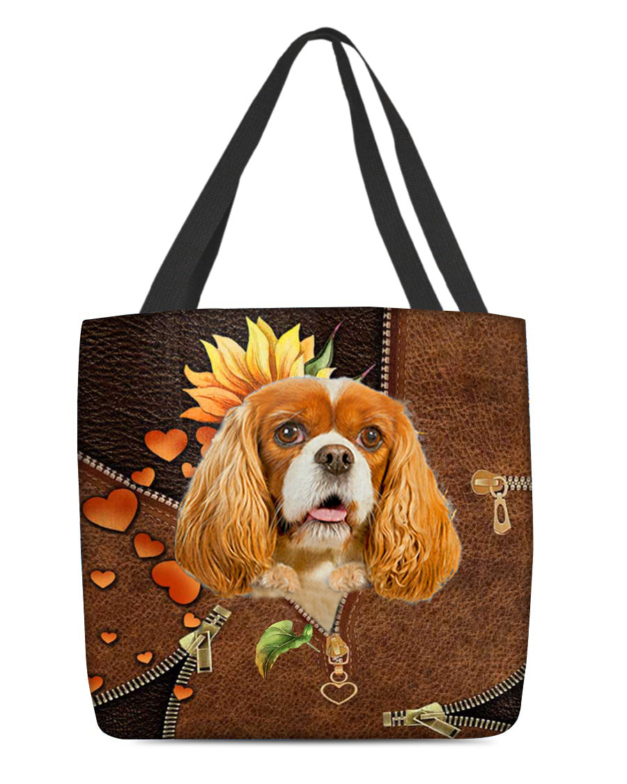 Cavalier king spaniel-Sunflower&amp;zipper Cloth Tote Bag