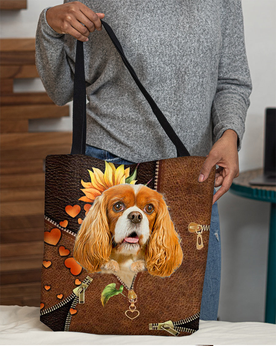 Cavalier king spaniel-Sunflower&amp;zipper Cloth Tote Bag