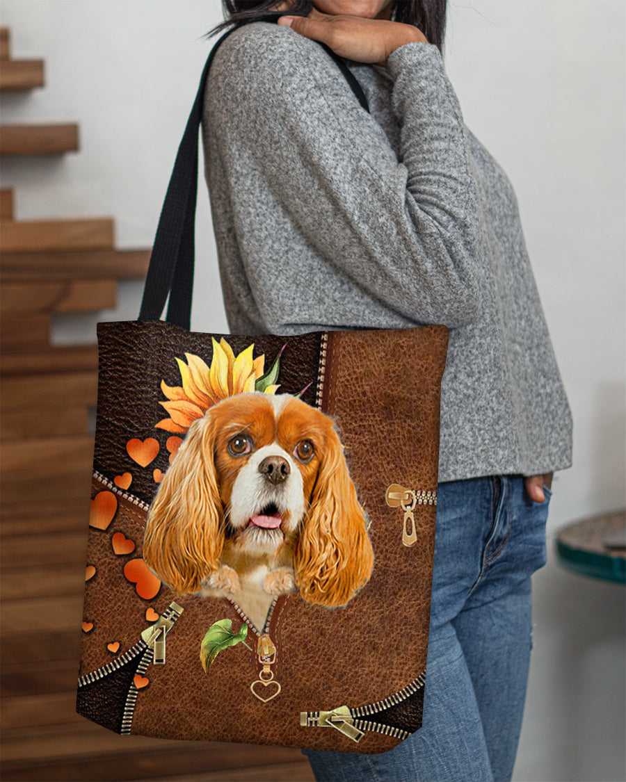 Cavalier king spaniel-Sunflower&amp;zipper Cloth Tote Bag